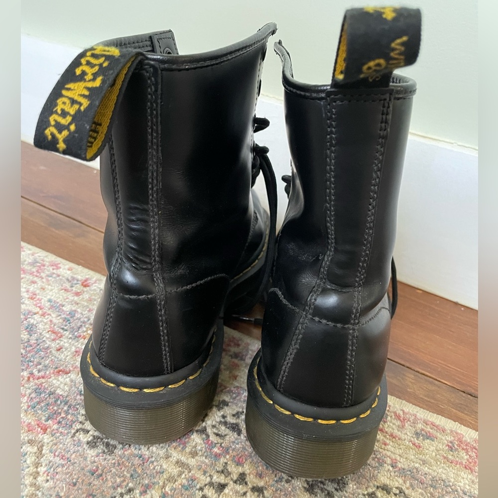 Dr. Martens Black Leather Combat Boots with Yellow Stitching - Picture 6 of 15